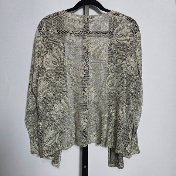 Marina Cardigan Plus Size 1X Gold Metallic Sheer Lace Open Knit Shrug Jacket USA - Picture 5 of 5